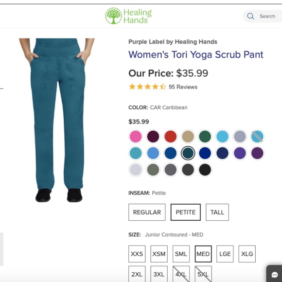 Purple Label by Healing Hands Women's Tori Yoga Scrub Pant - Petite Medium - Picture 1 of 6
